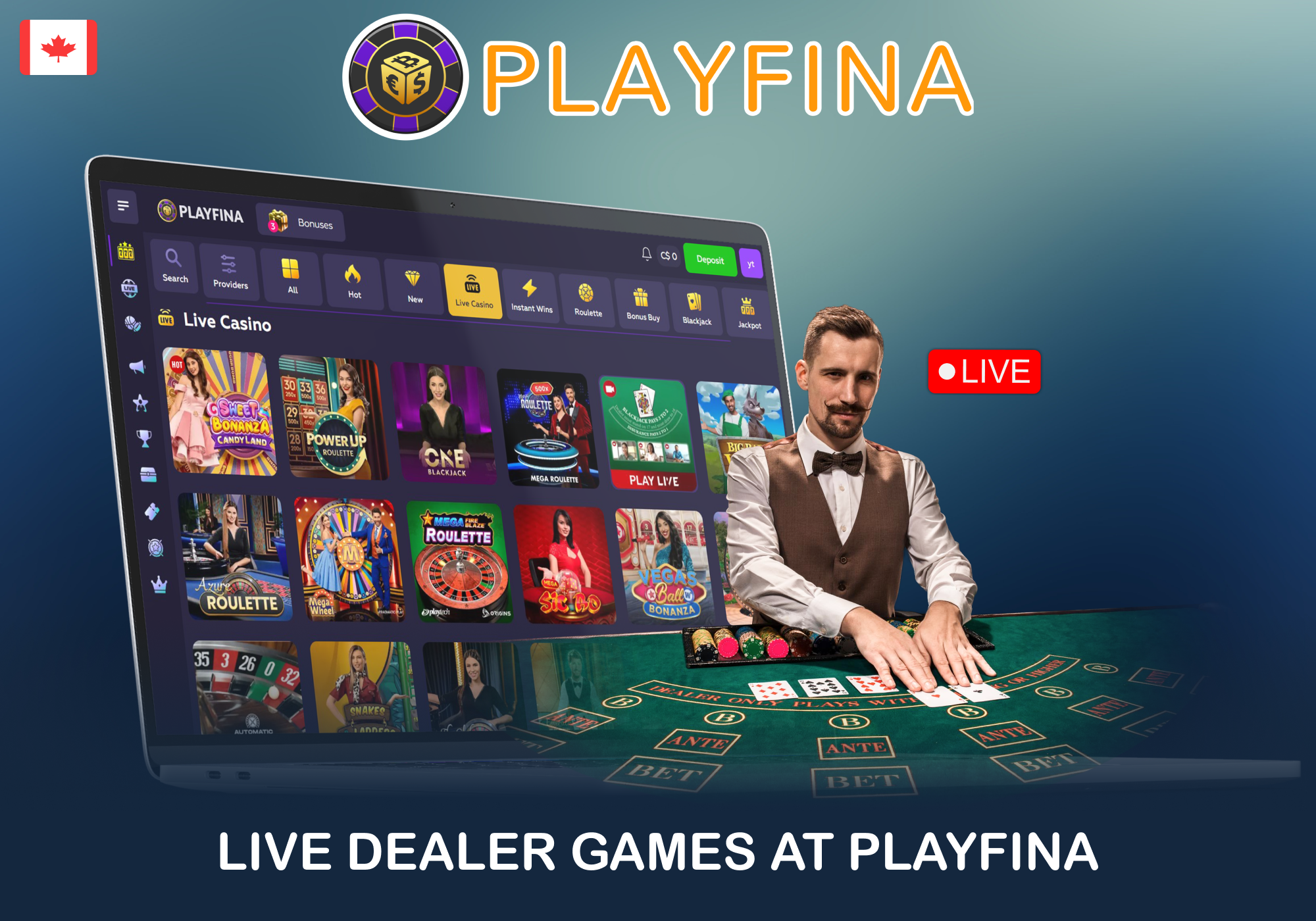 Playfina offers classic table games with live dealers