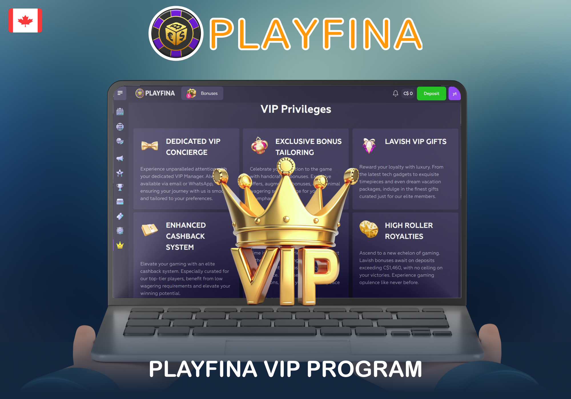 Only the most loyal players qualify for the VIP program, based on how often they play and deposit